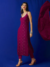 Sangria Ring Work Strappy Chikankari Kurta Set